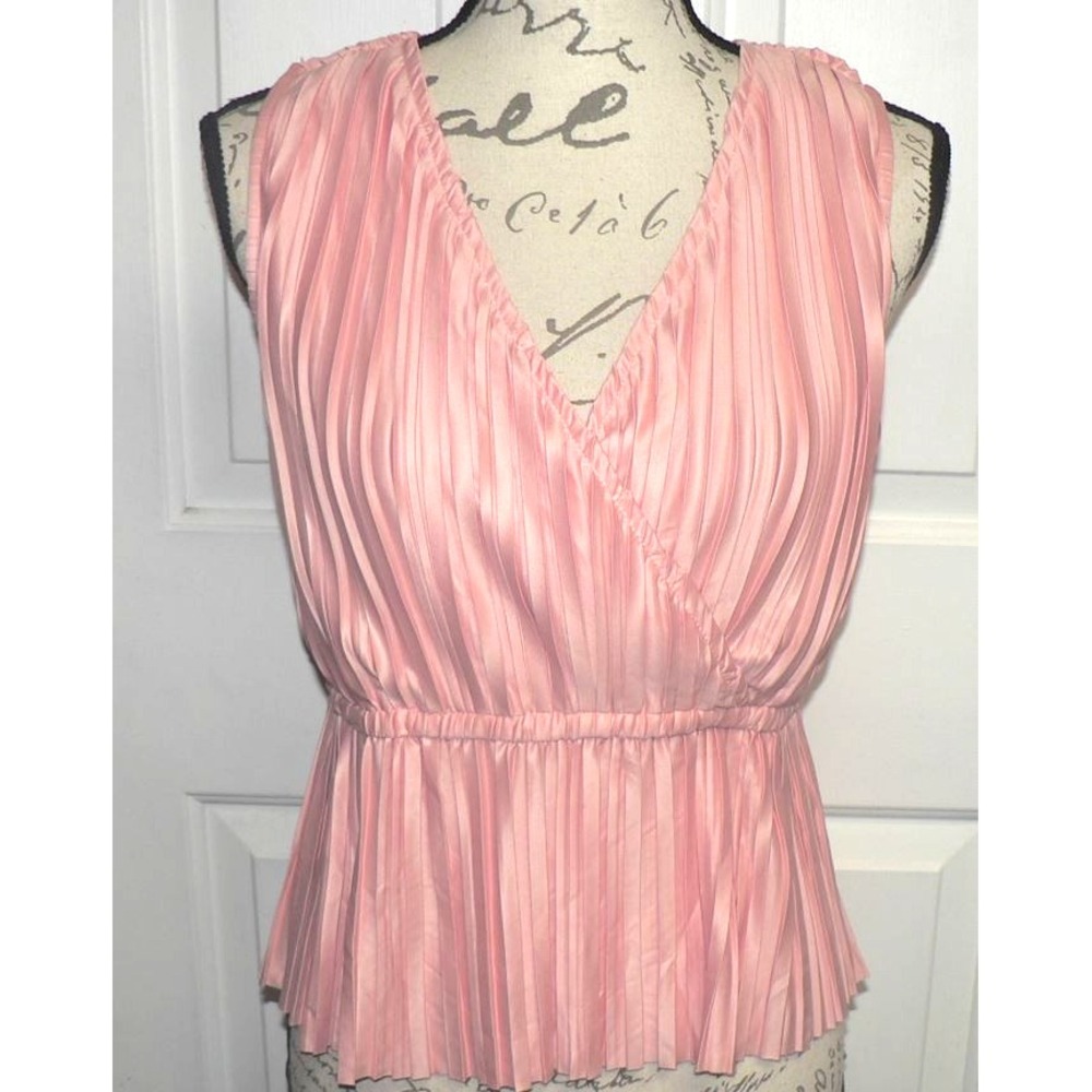 Japna Women's Satin V-Neck Pleated Wrap Sleeveless Peplum‎ Blouse in Pink Medium